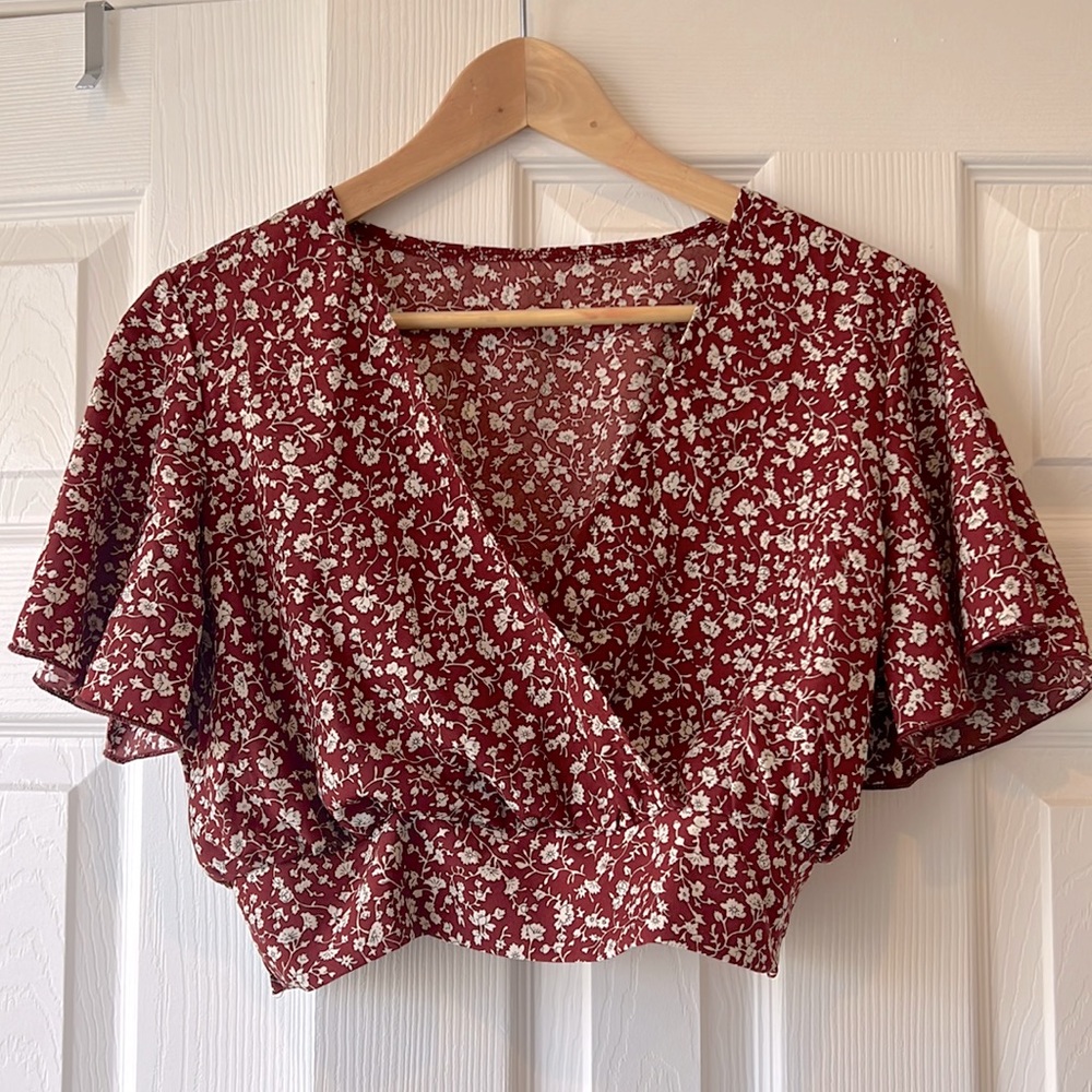 Cropped Red Floral Blouse
